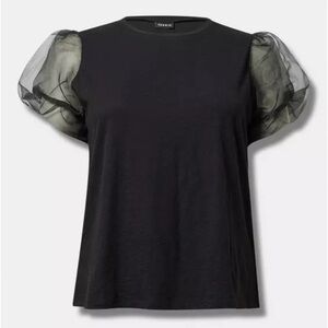 Torrid size 00x 10 M/L Tulle Sleeve Black Crew Tee